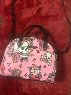 Ed Hardy Pink Skull & Rose Dome Satchel
